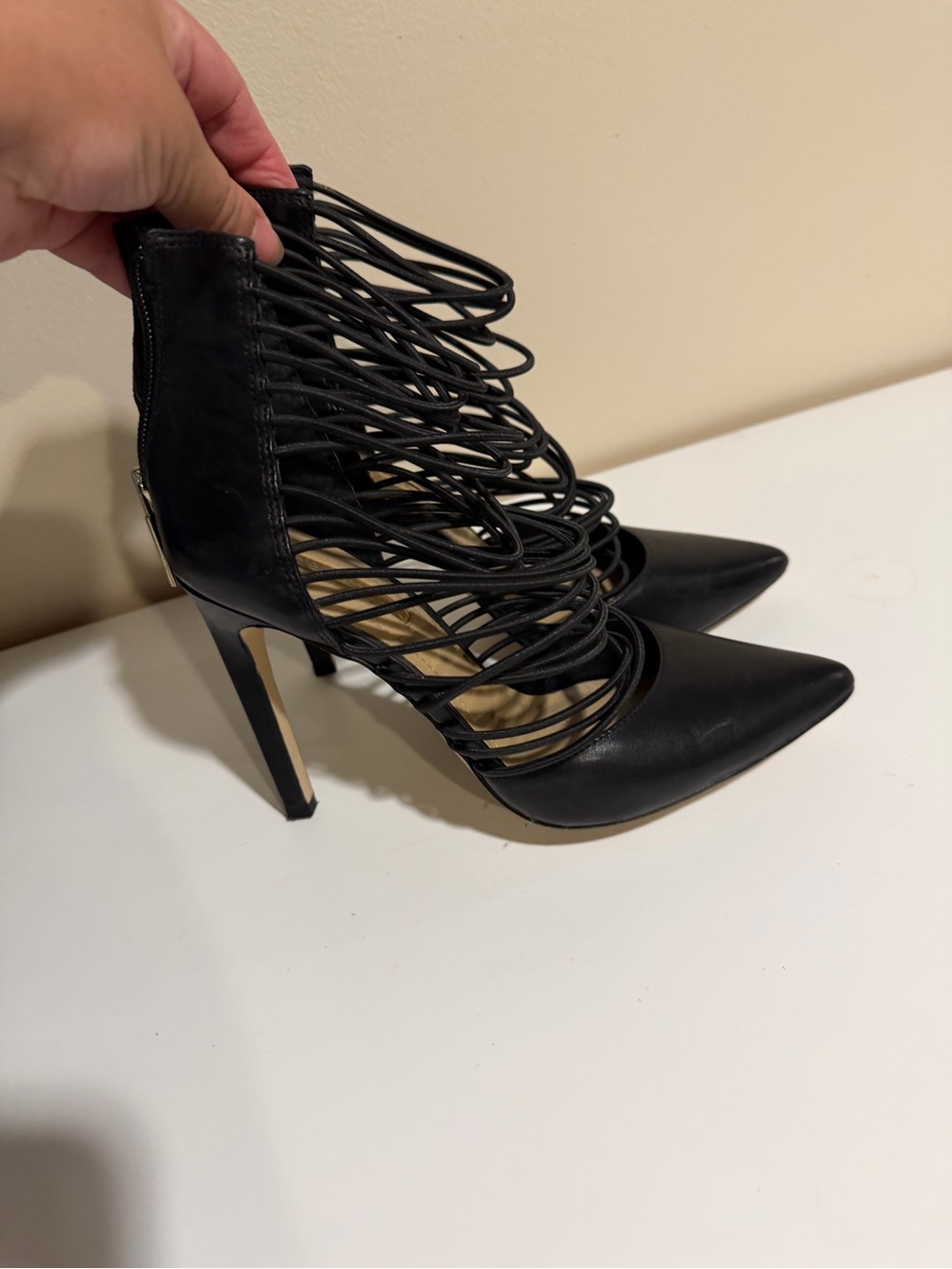 BCBGeneration Black Strappy Pointed Stiletto Heels